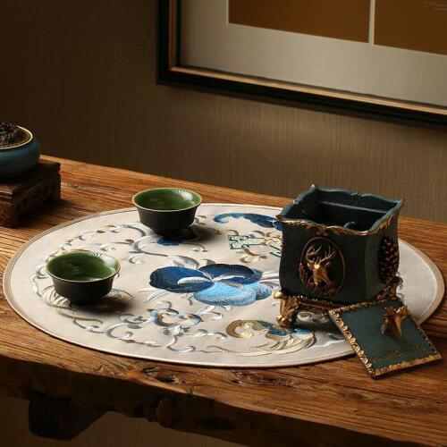40cm Round Luxury Fine Embroidery Table Placemat Chinese Home Party Decoration Non-Slip Dining Protect Pads