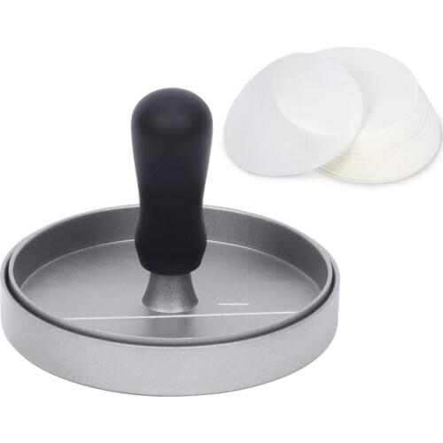 Burger Press with 100 Sheets Wax Paper, Aluminum Non-Stick BBQ Patty Mold with Detachable Handle,Meat Beef Hamburger