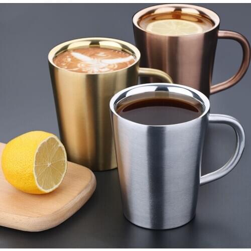 Simple 304 Stainless Steel Copper Plated Coffee Cup Double Layers Beer Mug Creative Heat-Resistant Office Milk Tea Mug Drinkware