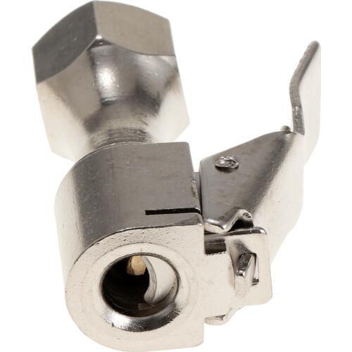 Silver 1/4' NPT Straight Brass Lock on Tire Inflator Air Chuck with Clip Auto Replacement Parts