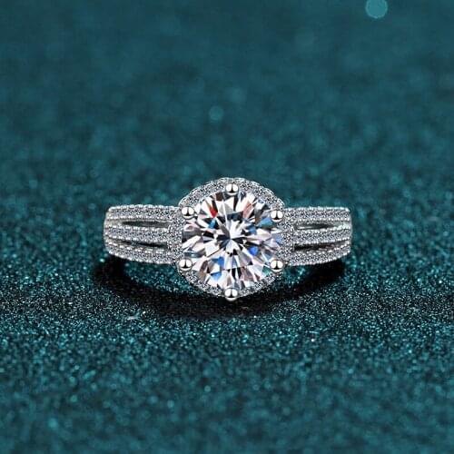 Silver 2 Carat Diamond Test Passed Round Excellent Cut D Color Good Clarity Moissanite Ring Real Silver 925 Engagement Jewelry