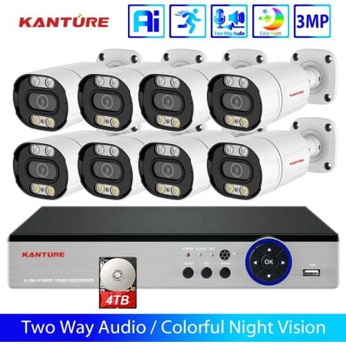 KANTURE 8CH HD 3MP Security Camera System 3MP Two Way Audio Waterproof POE IP Camera Color Night Vision Camera Kit 8CH 5MP NVR