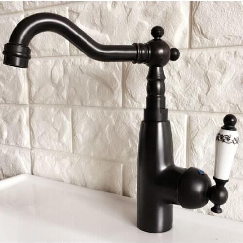 Basin Faucet Black Oil Rubbed Bronze Bathroom Sink Faucet Swivel Spout Wash Sink Tap Single Handle Mixer Tap tnf375
