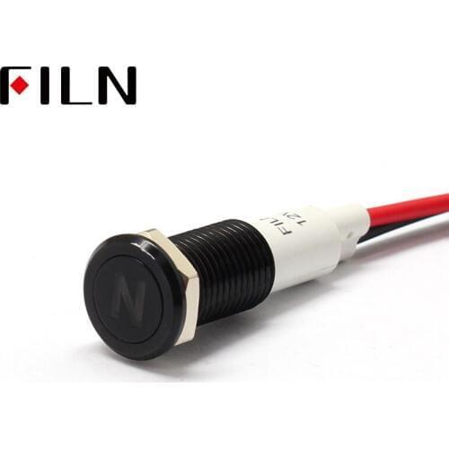 FILN 10mm Car dashboard Neutral mark symbol led red yellow white blue green 12v led indicator light with 20cm cable