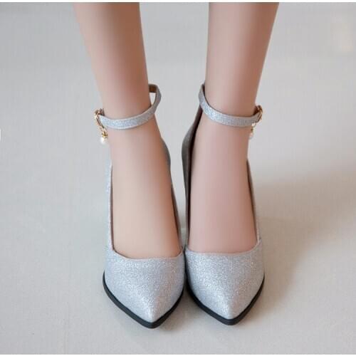 Plus Size Ladies high heels women shoes woman pumps Sequins Rough heeled high heeled single shoes