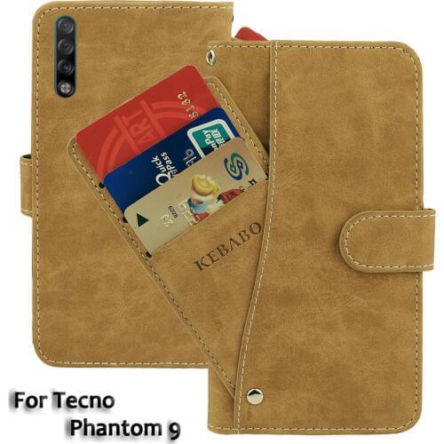Vintage Leather Wallet Tecno Phantom 9 Case 6.4" Flip Luxury Card Slots Cover Magnet Stand Phone Protective Bags