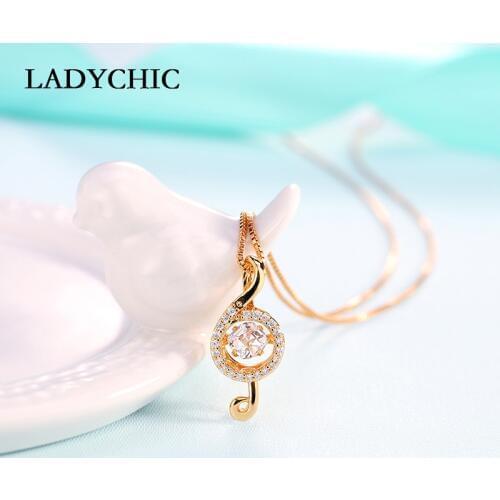 LADYCHIC Classic Musical Note Pendant Necklaces for Women Fashion Elegant Rose Gold Color Wedding Party Jewelry Chain LN1117