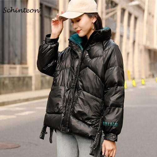 Schinteon Women Winter Down Jacket Korean Style Loose Casual Outwear Warm Fashion Irregular Coat Stand Collar New