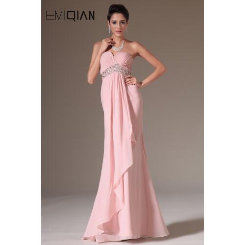Free Shipping New Empire Notch Neckline Pink Chiffon Evening Gowns Evening Dresses