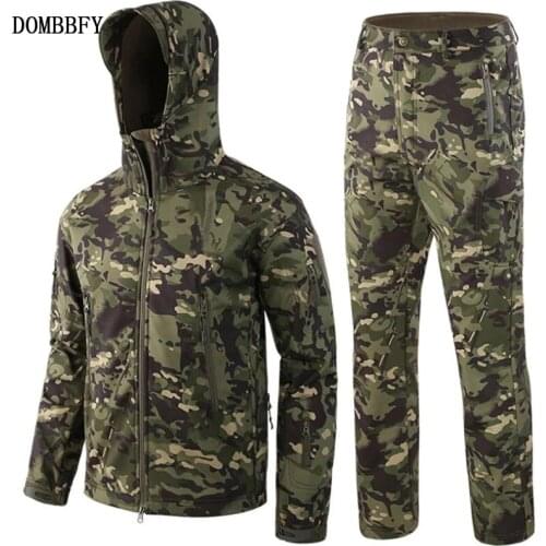 Winter Mens Tactical TAD Softshell Jacket Set Camouflage Waterproof Hunting Coats Outwear Army Military Fleece Sports Jacket