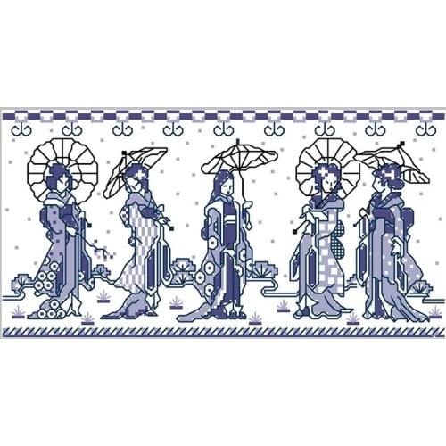 Gold Collection Counted Cross Stitch Kit Japanese ladies Umbrella women woman