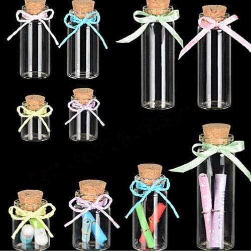 10pcs/set 4ml 5ml 6ml Mini Clear Glass Bottle Vials Empty Sample Jars with Cork Stopper Message Vial Weddings Wish Bottle S020B