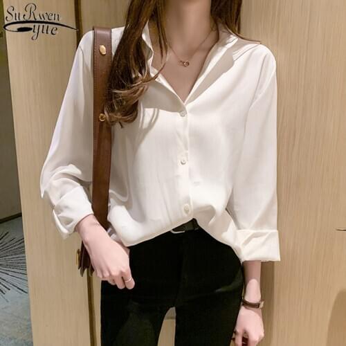 2021 Autumn Solid Wild Korean Tops Long Sleeve Womans Shirt Women Blouse POLO Collar Loose Straight Office Lady Clothes 10615