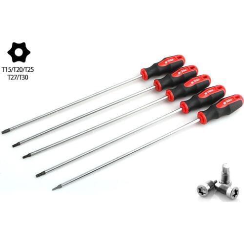 5pcs/set 400mm Length Magnetic Tamper Proof Screwdriver Security Torx Driver Crv Steel T15 T20 T25 T27 T30 Torx Security Screw