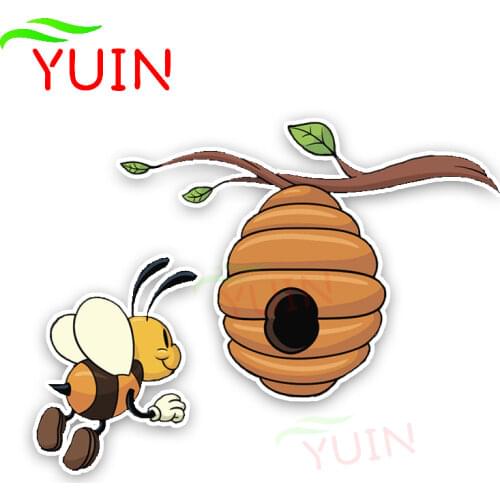 Car Sticker Interesting Lovely Honeycomb Cartoon Bees Colored Decals Fashion Bumper Window Decoration Waterproof Decal 14*11cm