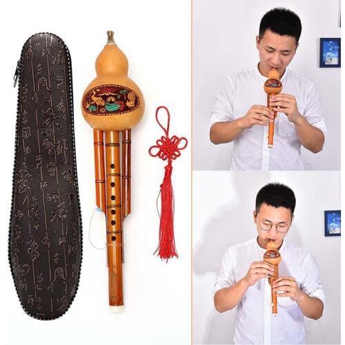 IRIN Bamboo Hulusi Gourd Cucurbit Flute Chinese Handmade Ethnic Musical Instrument Key Of C With Case For Beginner Music Lovers