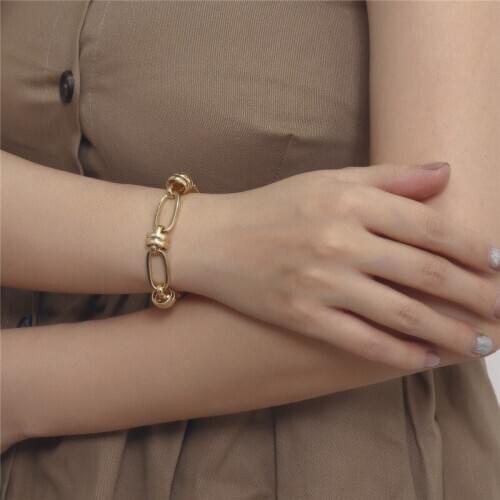Gold Color Chain Bracelets For Women Geometric Link Chain Punk Bracelet Adjustable Fashion Jewelry