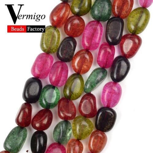 Natural Mineral Stone Irregular Multicolor Snow Cracked Crystal Beads For Jewelry Making 10*14mm Freeform Beads Diy Bracelet 15"