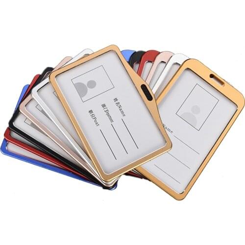 Card Holder Neck Strap with Lanyard Badge Holder Work ID Card Bus Business ID Holders Aluminum Alloy Card Holder Office Supplies