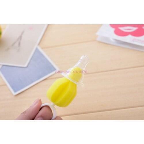 DHL 1000pcs 360 Degree Rotating Sponge yellow Baby Nipple Brush Babies Teat Cleaning Feeding Bottle Brushes