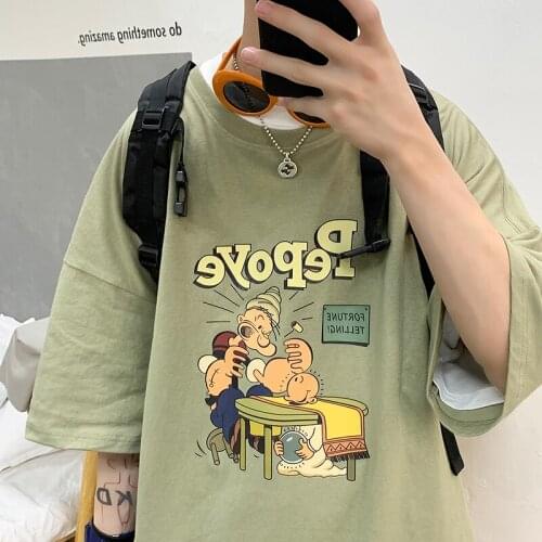 Anime Print T Shirt with Popeye Korean Fashion Design Tshirts for Men Gift Oversized Pullover Top Cotton Streetwear Graphic Tees
