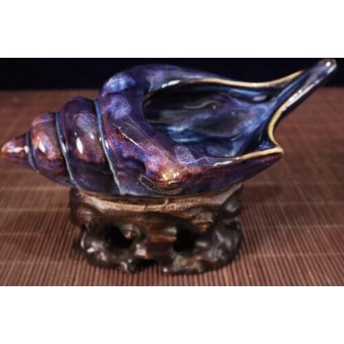 China blue glaze ceramic conch Pen wash crafts statue