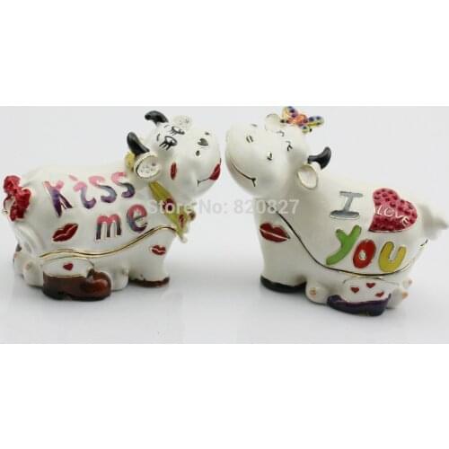 Fall in love cow couple treasure keepsake box, Kiss Me & I Love You Cows Couples Trinkets (Pack of 2)