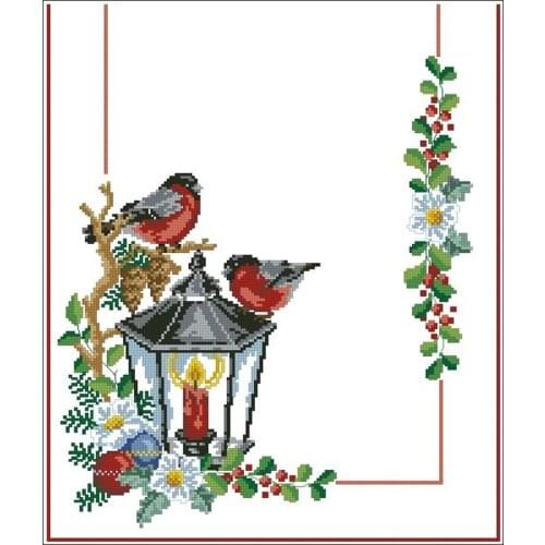 Top Customized Embroidery Christmas Lights Counted Cross Stitch Kits Birds with 100% Cotton Floss & Free Shipping for Wall Decor