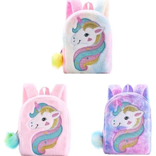 Mini Unicorn Backpack Girl Children Plush Kindergarten School Double Shoulder Bag Travel Snack Double Shoulder Backpack Dropship