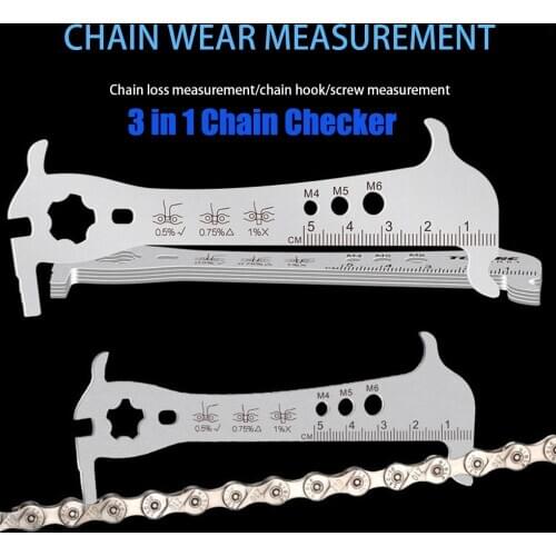 Stainless Multifunction 3 in 1 Bike Chain Checker MTB Bike Road Bicycle Chain Wear Loss Indicator Checker W/Chain Hook