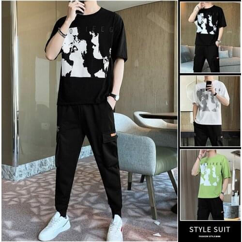 Male Set 2021 Spring Summer Streetwear Printing T-Shirt Outerwear Men Suit Two Piece Set Casual Fashion Jogger Clothes