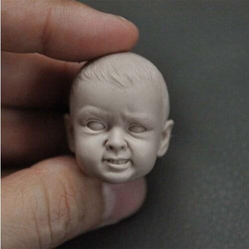 Unpainted 1/6 Bad Boy Head Sculpt Angry Baby Head Carving Model Fit 7'' Kids Action Figure Body