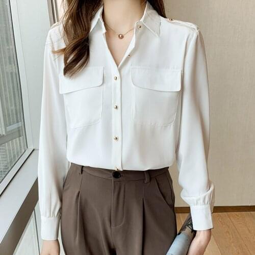 Chikichi 2021 Autumn New White Shirt Women Long-sleeved Double-pocket Temperament Blouse Elegant Woman Clothes Commuter