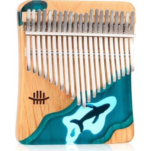 1 Set Beech Wood+resin 21 Keys Thumb Piano Blue Whale Thumb Piano Plate Type Kalimba Music Instrument