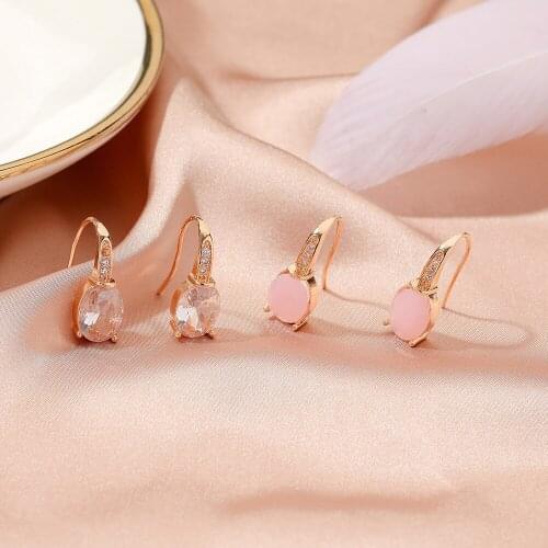 QiLuxy Korean Geometric Zircon Opal Drop Earrings for Women With Shining Rhainstone Dangle Earrings Fashion Party Jewelry