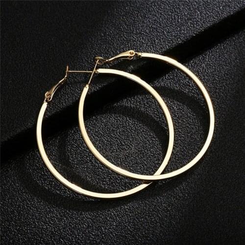 QM 18K Real Gold Plated Geometric Minimalist Round Hoop Earrings for Women Fashion Ins Trendy Wedding Ear Jewelry Party Gift