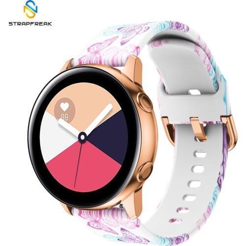 20mm Sport Watch Strap for Samsung Galaxy Watch Active Silicone Flower Printing Watchband for Samsung Gear S2 Huami Amazfit
