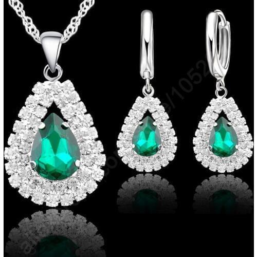 925 Sterling Silver Women Party Gifts 18" Silver Chain Necklace Pendant Necklace Hoop Earring Set Ear Lever Back