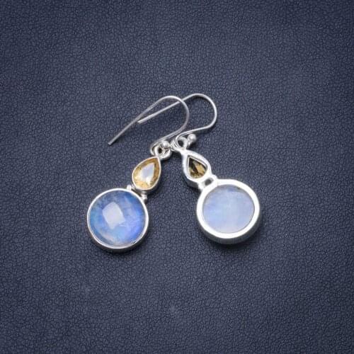 Natural Rainbow Moonstone and Citrine Handmade Unique 925 Sterling Silver Earrings 1.25" Y0905