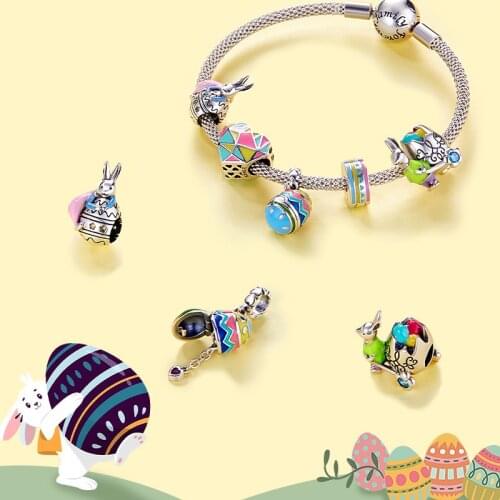 100% 925 sterling silver jewelry Easter charm Miss Rabbit pendant fit bracelet beads accessories making for women birthday gift