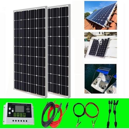 Complete Glass Solar Panel System 200W Rigid Solar Panel 100W Efficiency Solar Cell 12V 24V Battery Charge For Kit Solar System