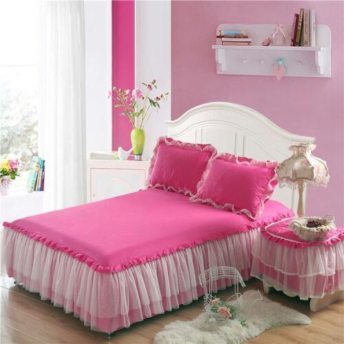Modern Princess Bed Skirt Solid Soft Lace Edge Bedspread 1 pc Lace Bed Skirt +2pcs Pillowcases Bedding Set Ruffle Fitted Sheet