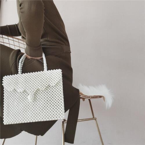 Literary retro personality pearl woven large hand-held briefcase envelope bag bags for women 2020