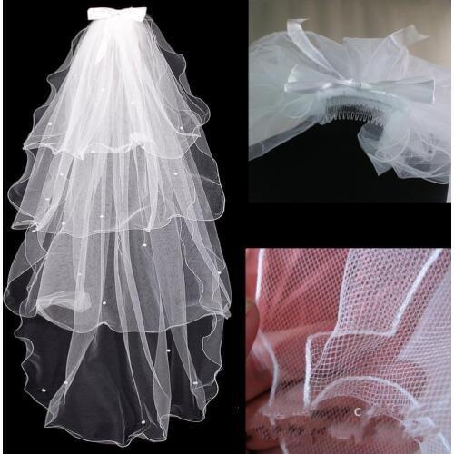 Wedding Veils Real Garden Veils Soft Tulle Bridal Veil With Comb High Quality White Veils With Pearls Bow