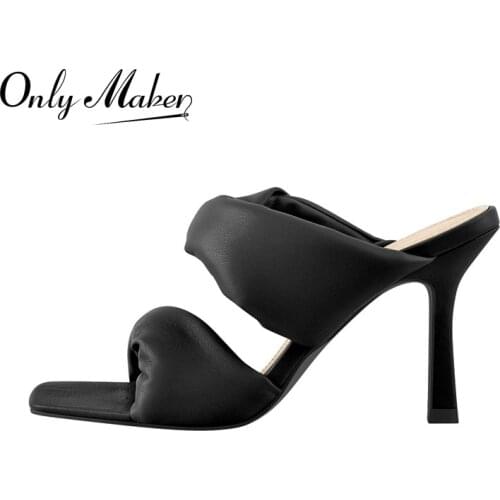 Onlymaker Square Toe Summer Women Slip-on Shoes Matte Open Toe Kitten Heel Comfortable Big Size Soft Slippers