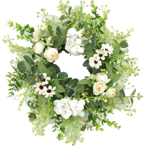 Artificial Eucalyptus Hydrangea Wreath Spring Summer Wreath for Front Door Wall Window Wedding Farmhouse Home Decor