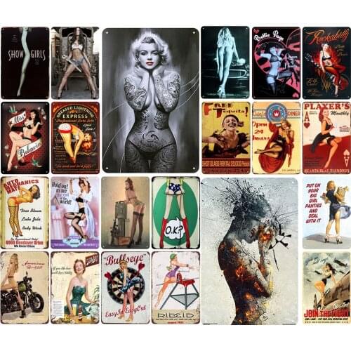 Beautiful Lady Artistic Photos Vintage Metal Tin Uniform Woman Show Girls for Gamer Room Decor Bar Decoration Art Wall Sign