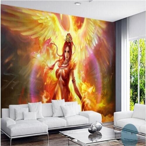 Wellyu Customized large murals Phoenix Nirvana Myths Flames Anime Hand Painted Cafes Decorative Background Wallpaper
