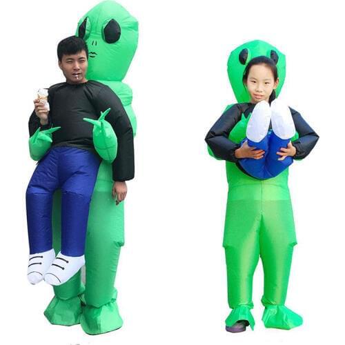 Adult kids Funny Blow Up Suit Party Fancy Dress costume Halloween Costume girls Inflatable green alien carrying human costume