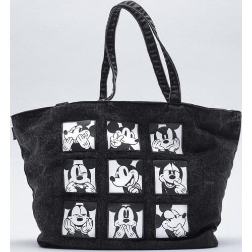 Disney Mickey Cartoon Design Pattern Womens Soft Tote Shoulder Student School Larger Capacity Handle Bag